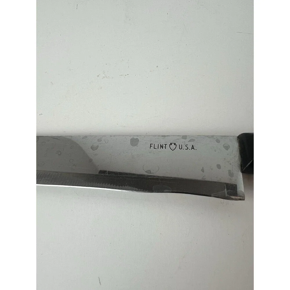 Vintage Ekco Flint Knife Wall Mount Wood Block 3 Stainless Knives Black Handle